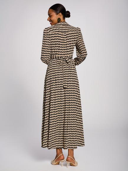 Jolie Moi Long Sleeve Shirt Jersey Maxi Dress, Stone/Black - view 2, Stone/Black
