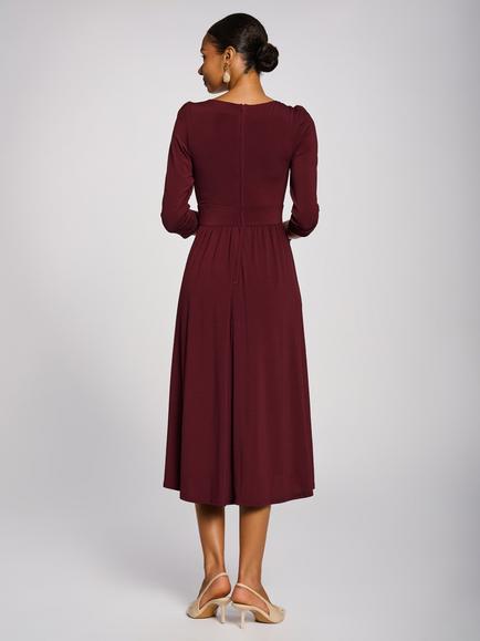 Jolie Moi Round Neck Jersey Dress - view 2, Burgundy