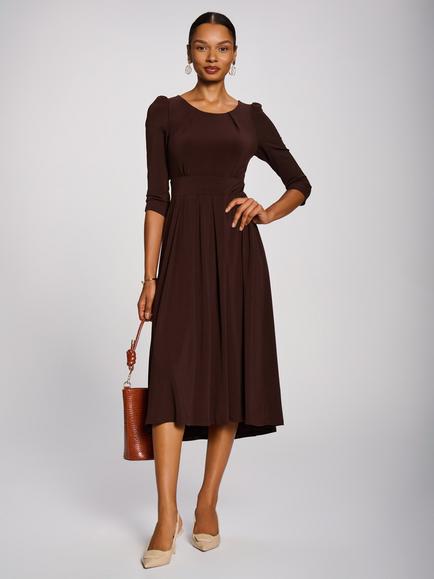 Jolie Moi 3/4 Sleeve Plain Jersey Midi Dress, Brown, Brown