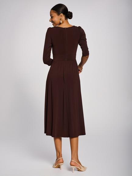 Jolie Moi 3/4 Sleeve Plain Jersey Midi Dress, Brown - view 2, Brown