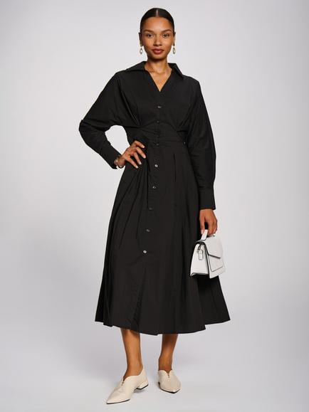 Jolie Moi Long Sleeve Midi Shirt Dress, Black, Black