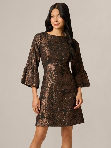 Adrianna Papell A-Line Jacquard Short Dress, Black/Bronze, Black/Bronze