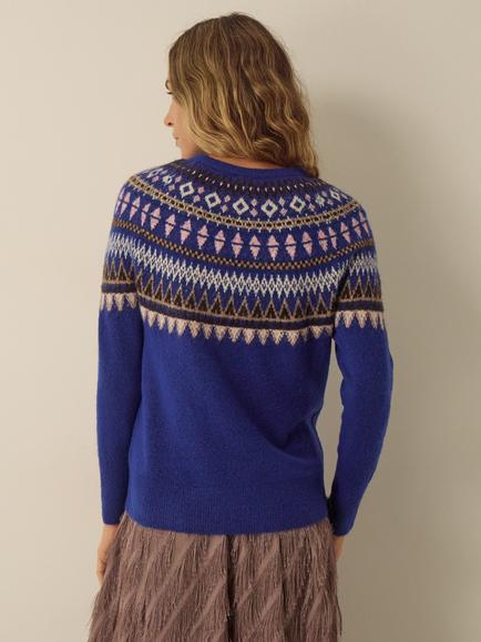 Monsoon Fara Fair Isle Round Neck Jumper, Cobalt - view 2, Cobalt