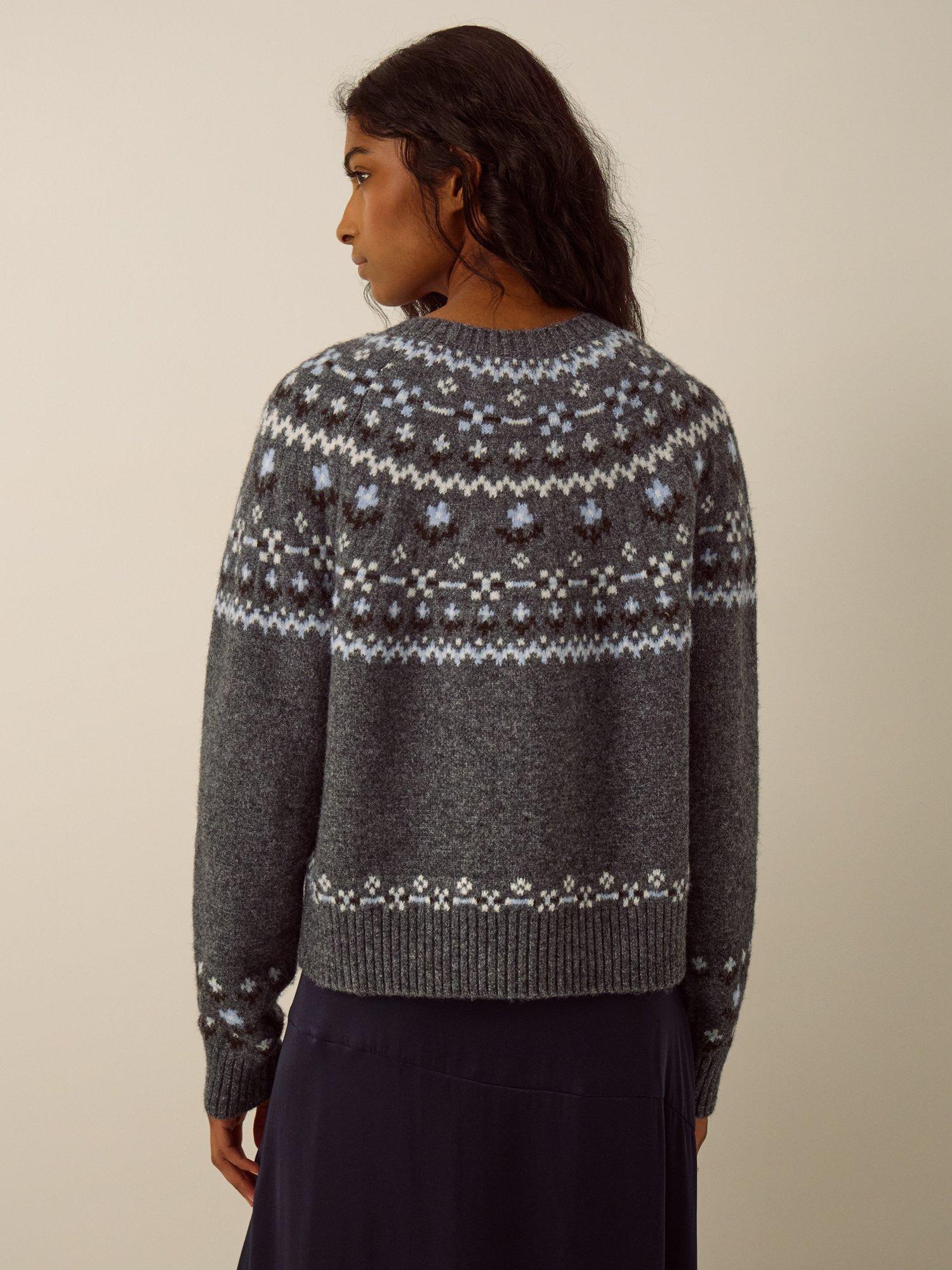 Monsoon Fleur Fair Isle Cardigan, Grey