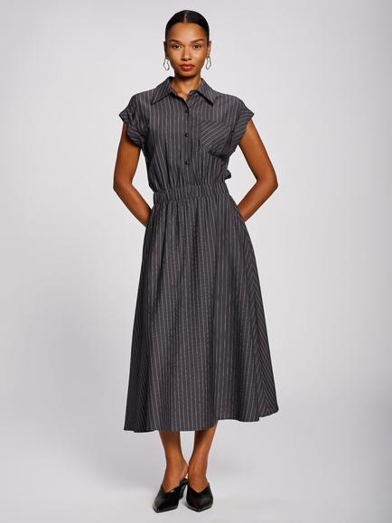 Jolie Moi Striped Woven Shirt Midi Dress, Grey, Grey