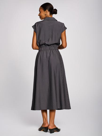 Jolie Moi Striped Woven Shirt Midi Dress, Grey - view 2, Grey