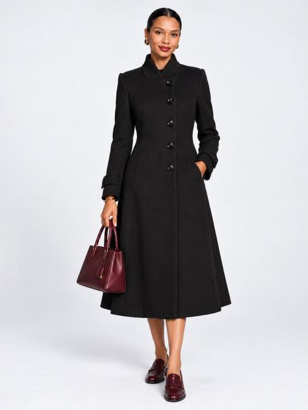 Jolie Moi Asymmetrical Button Fit and Flare Jacket, Black