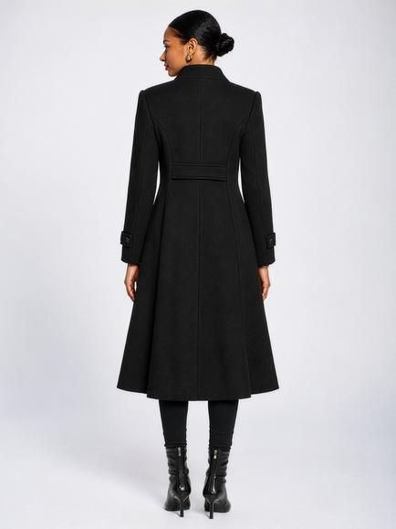 Jolie Moi Asymmetrical Button Fit and Flare Jacket - view 2, Black