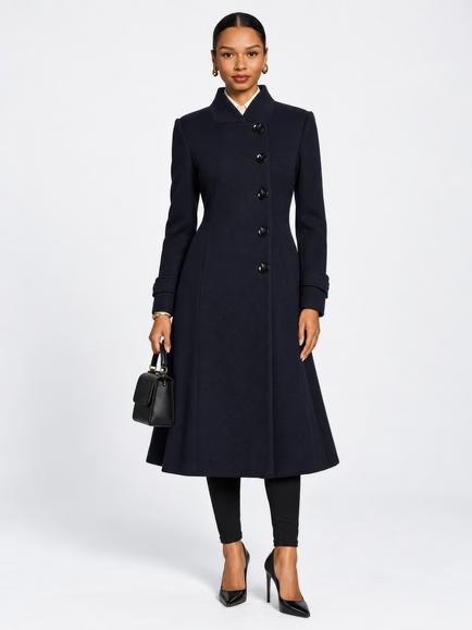 Jolie Moi Asymmetrical Button Fit and Flare Jacket, Navy