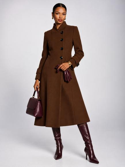 Jolie Moi Asymmetrical Button Fit and Flare Jacket, Brown