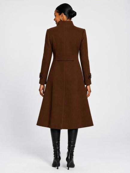 Jolie Moi Asymmetrical Button Fit and Flare Jacket - view 2, Brown