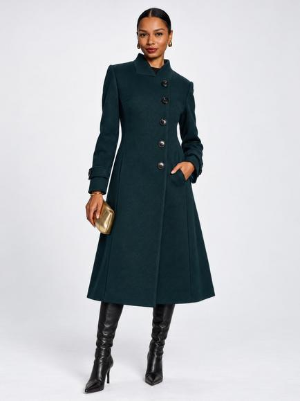 Jolie Moi Asymmetrical Button Fit and Flare Jacket, Dark Green