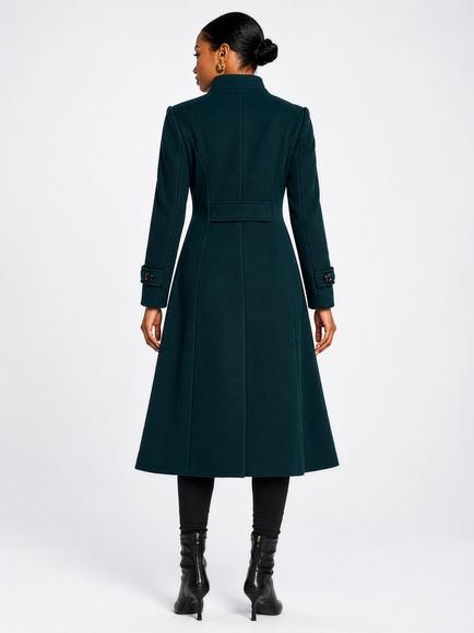 Jolie Moi Asymmetrical Button Fit and Flare Jacket - view 2, Dark Green
