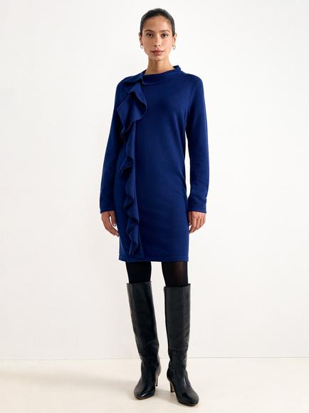 Phase Eight Lala Knit Ruffle Detail Midi Dress, Blue, Blue