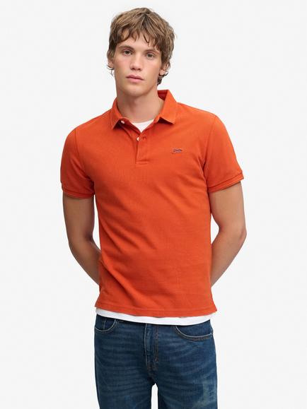 Superdry Classic Pique Cotton Short Sleeve Polo Shirt, Rust Orange