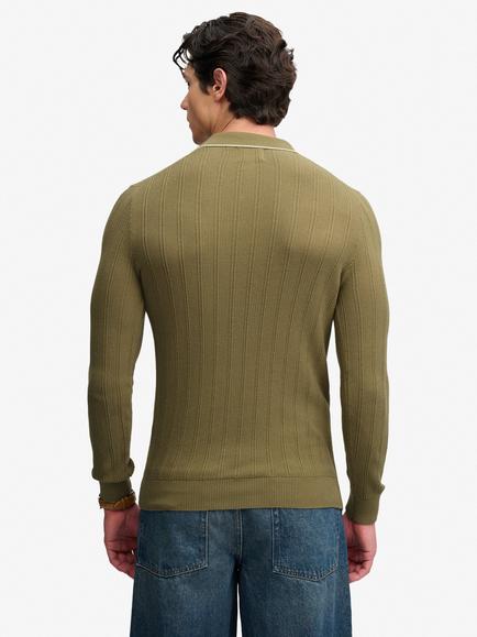 Superdry Knitted Tipped Long Sleeve Polo, Artichoke Green - view 2, Artichoke Green