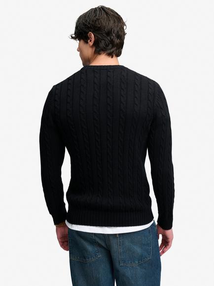Superdry Cotton Cable Knit Crew Jumper, Black - view 2, Black