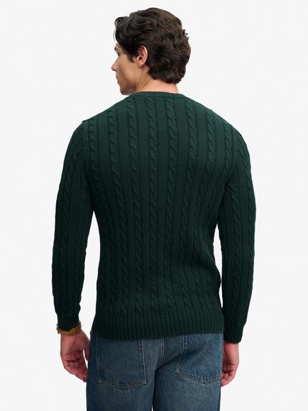 Superdry Cotton Cable Knit Crew Jumper, Quad Green - view 2, Quad Green