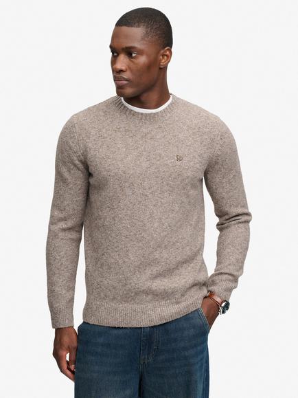 Superdry Brushed Cable Sleeve Jumper, Mouse Brown, Mouse Brown Fleck