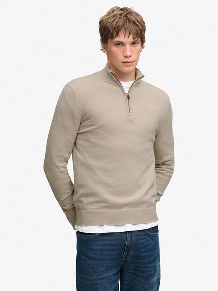 Superdry Essential Lightweight Wool Blend Half Zip Jumper, Barley Marl, Barley Marl