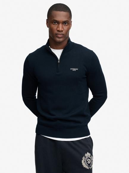 Superdry Prep Essential Cotton Half Zip Jumper, Eclipse Navy, Eclipse Navy