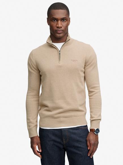 Superdry Prep Essential Cotton Half Zip Jumper, Beige Marl