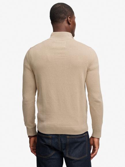 Superdry Prep Essential Cotton Half Zip Jumper - view 2, Beige Marl