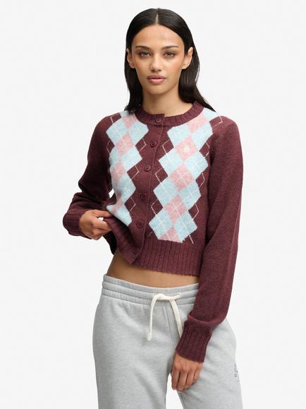 Superdry Argyle Cardigan, Aubergine, Aubergine