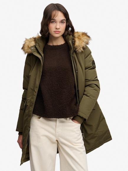 Superdry Hooded Everest Water Resistant Parka Jacket, Washed Khaki, Washed Khaki