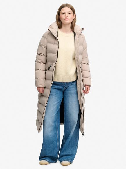 Superdry City Longline Microfibre Jacket, Mushroom Beige, Mushroom Beige