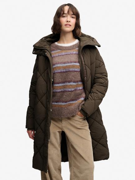 Superdry Longline Diamond Quilt Water Resistant Jacket, Deep Khaki Green, Deep Khaki Green