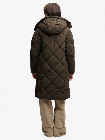 Superdry Longline Diamond Quilt Water Resistant Jacket, Deep Khaki Green - view 2, Deep Khaki Green