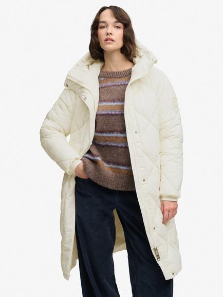 Superdry Longline Diamond Quilt Water Resistant Jacket, Chalk White, Chalk White