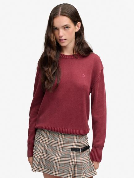 Superdry Washed Crew Neck Jumper, Port Red, Port Red