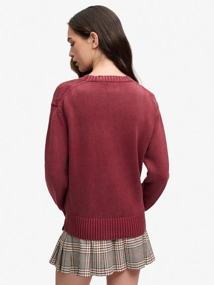 Superdry Washed Crew Neck Jumper, Port Red - view 2, Port Red