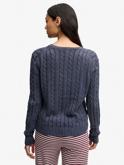 Superdry Washed V-Neck Cable Jumper, Atlantic Navy - view 2, Atlantic Navy