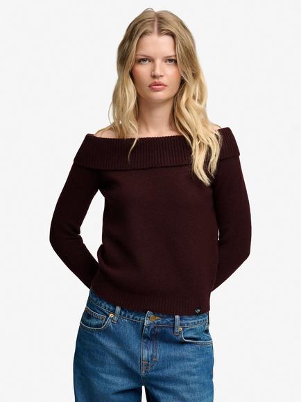 Superdry Bardot Knitted Jumper, Port Red, Port Red