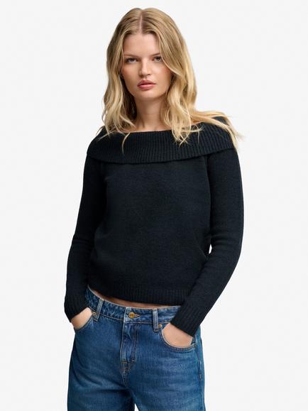 Superdry Bardot Knitted Jumper, Eclipse Navy, Eclipse Navy