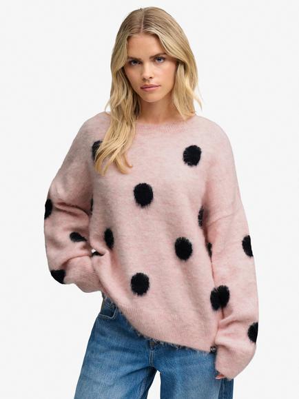 Superdry Brushed Polka Dot Jumper, Pink/Navy, Pink/Navy