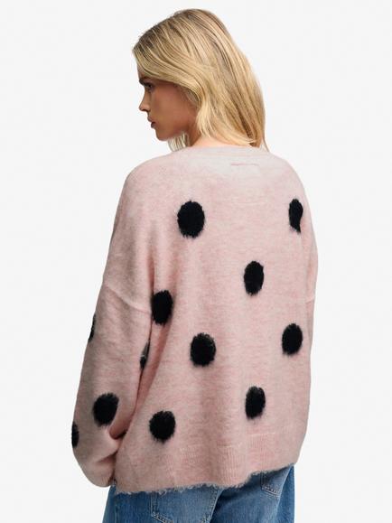 Superdry Brushed Polka Dot Jumper, Pink/Navy - view 2, Pink/Navy