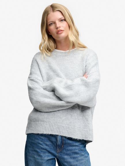 Superdry Slouchy Brushed Knit Jumper, Neutral Grey, Neutral Grey