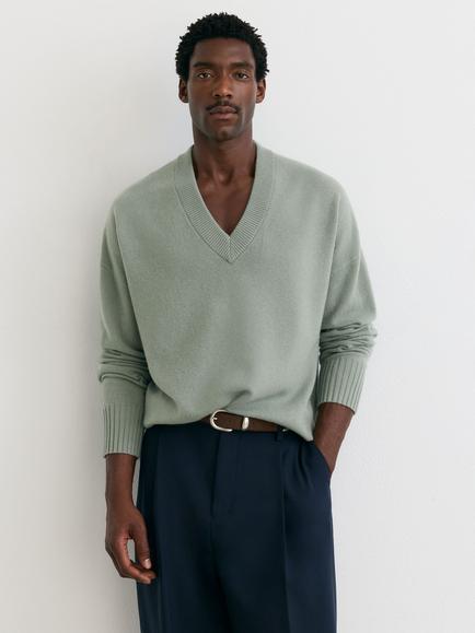 Reiss Alberz Wool Rich V-Neck Jumper, Pale Sage Green, Pale Sage Green