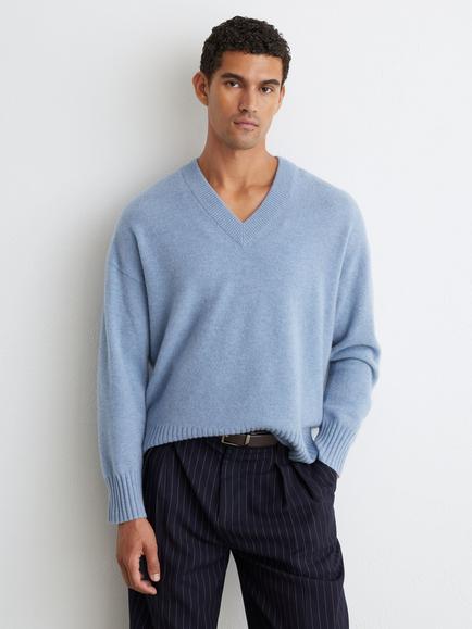 Reiss Alberz Wool Rich V-Neck Jumper, Soft Blue, Soft Blue