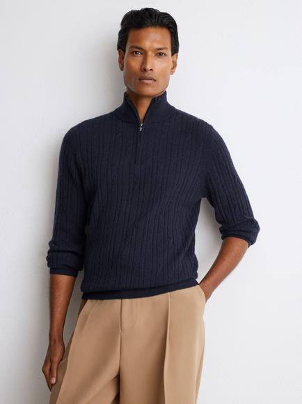Reiss Howard Half-Zip Cashmere Jumper, Navy, Navy