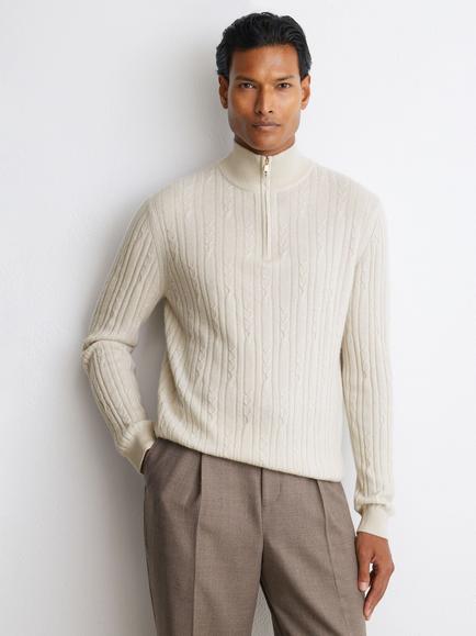Reiss Howard Half-Zip Cashmere Jumper, Parchment Grey, Parchment Grey