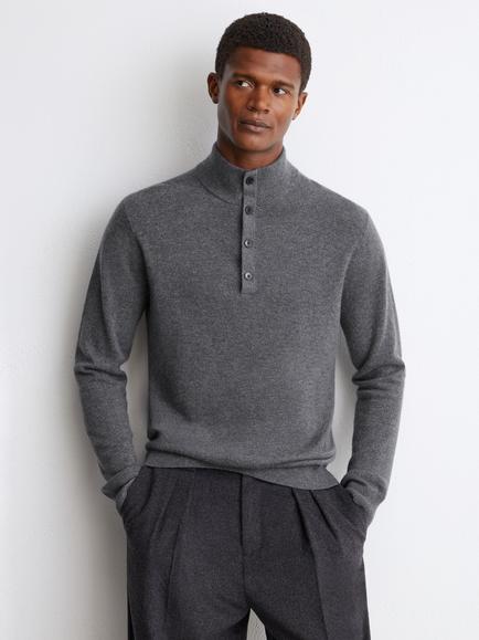 Reiss Prince Funnel Neck Cashmere Jumper, Mid Grey Melange, Mid Grey Melange