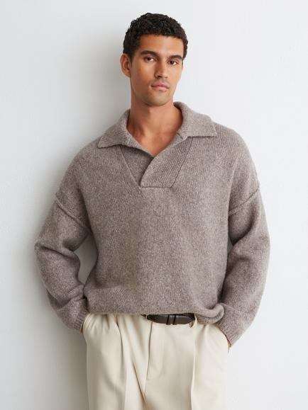 Reiss Vatali Heavyweight Mélange Wool Rich Jumper, Taupe Brown Melange, Taupe Brown Melange