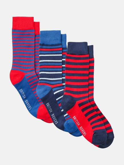 British Boxers Bamboo Blend Stripe Socks, Pack of 3, Industry, Industry