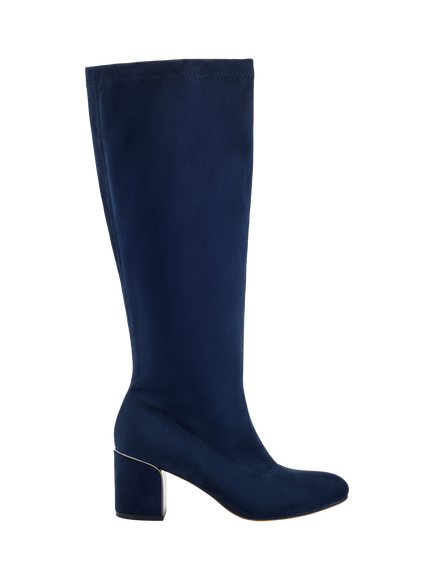 Moda in Pelle Paralia Alcantara Block Heel Knee High Boots, Navy, Navy