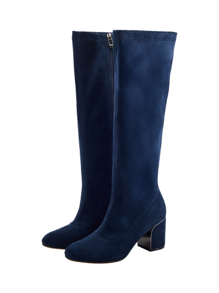 Moda in Pelle Paralia Alcantara Block Heel Knee High Boots, Navy - view 2, Navy